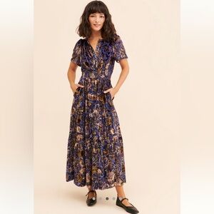 Anthropologie Somerset Floral Velvet Burnout Boho Velvet Maxi Dress Size Small
